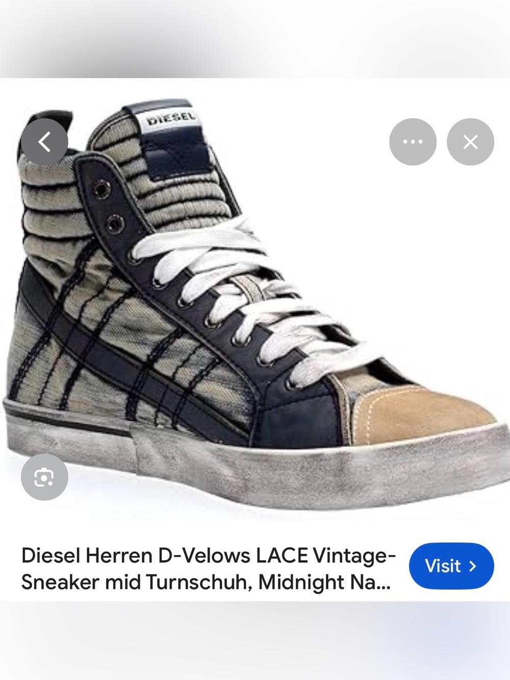Diesel Mid-Top Sneaker in Navy, Tan & White